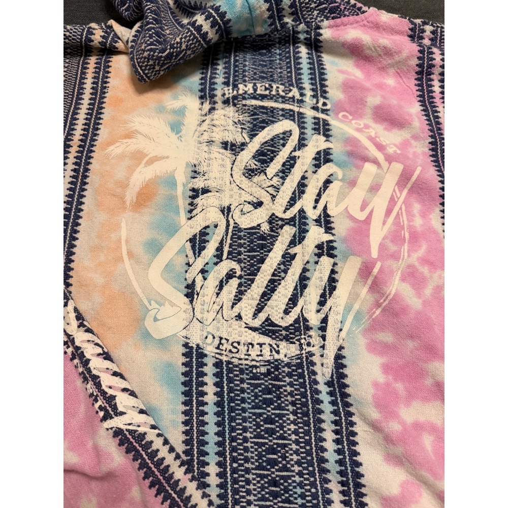Beach By Exist Stay Salty Tie Dye Baja Hoodie XL Destin FL Drug Rug Pullover - Picture 6 of 6
